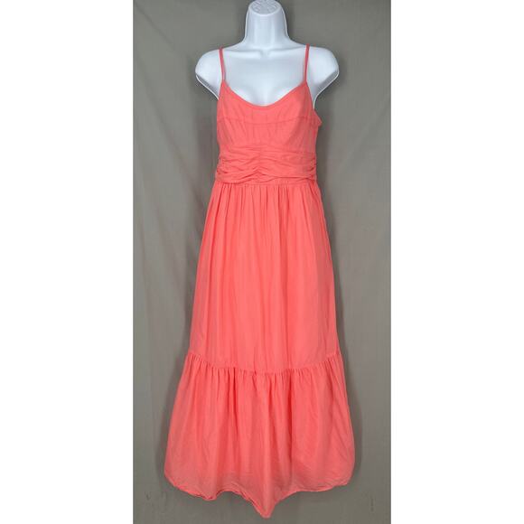 Universal Thread Dress Womens Medium Coral Pink Maxi Tiered Cottage Boho Pockets - Picture 1 of 11